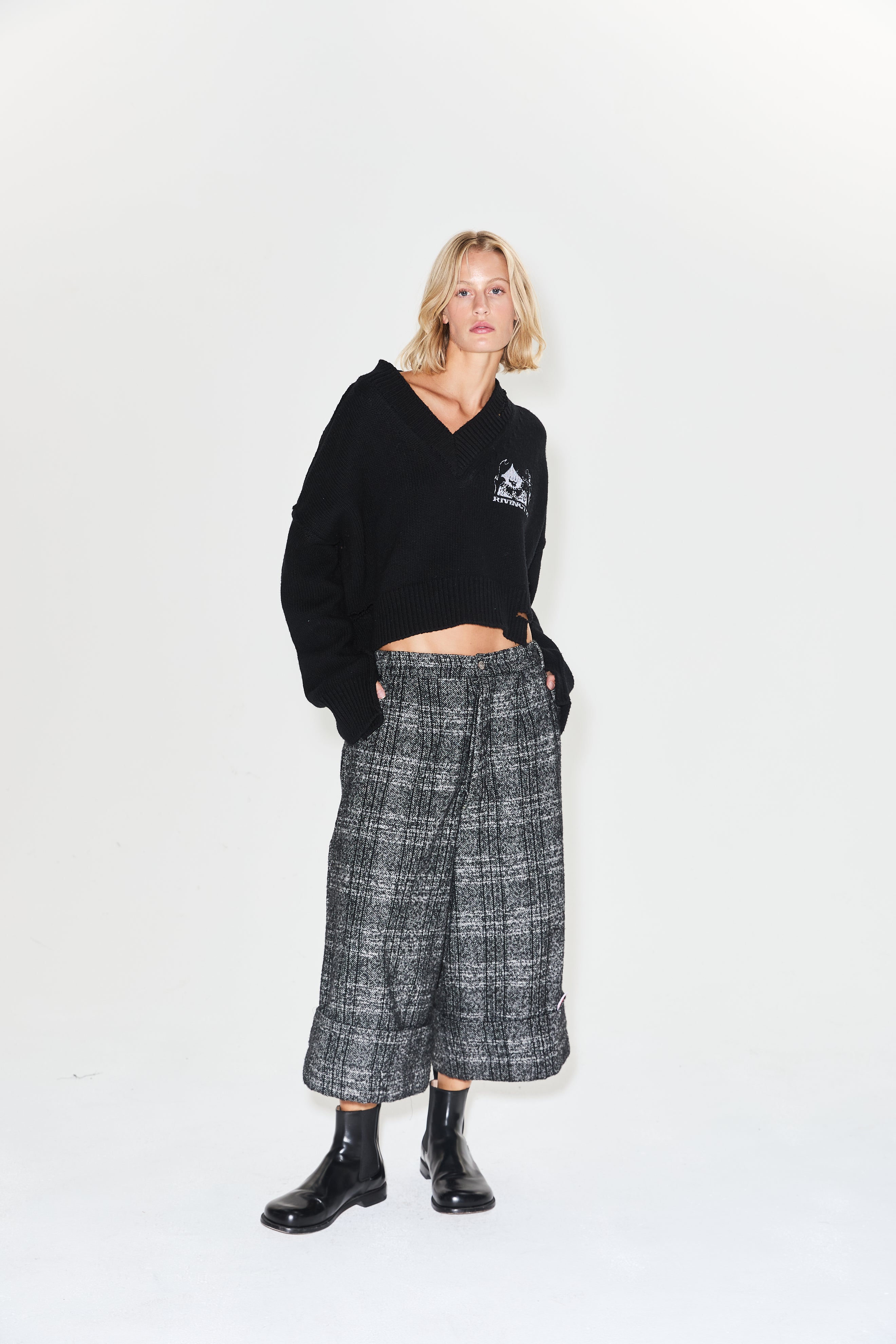 トップス RRR123 Penta cropped knit RRR123 Mens Rivington Roi Rebis Black Penta Cropped Sweater